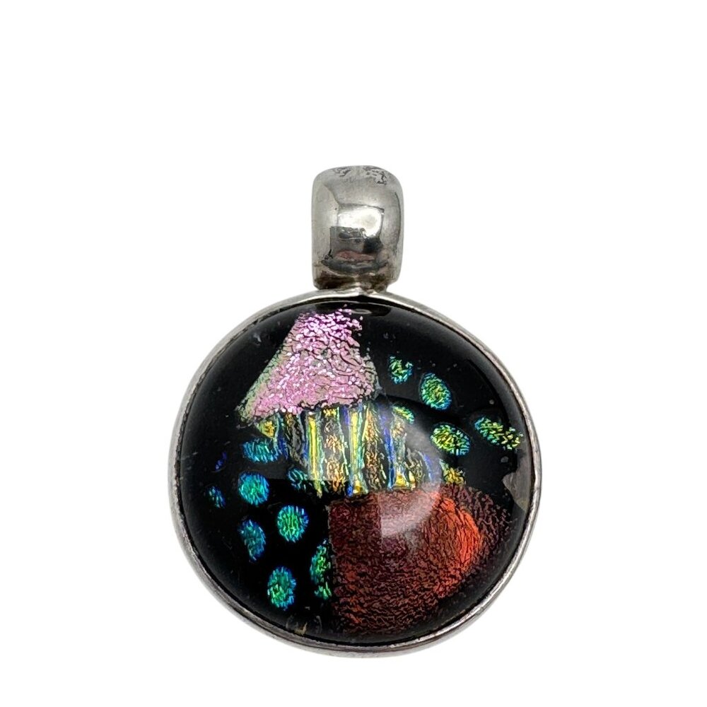 925 Sterling Silver Dichroic Glass Slide Pendant Mexican Vintage Jewelry